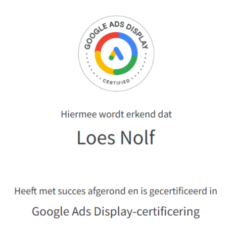 APE 4 Portfolio - Google Ads Display certificaat